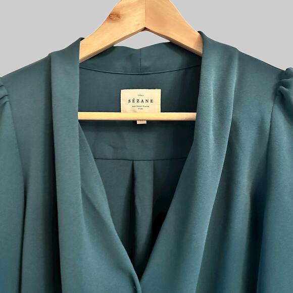 Sezane Abelia Blouse Bottle Green Sz 40 (US Large) Surplice - Picture 4 of 6